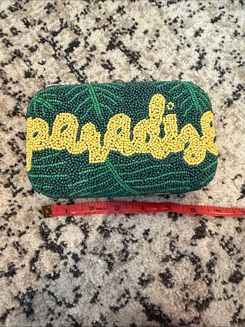 Anthropologie Green and Yellow Beaded Clutch